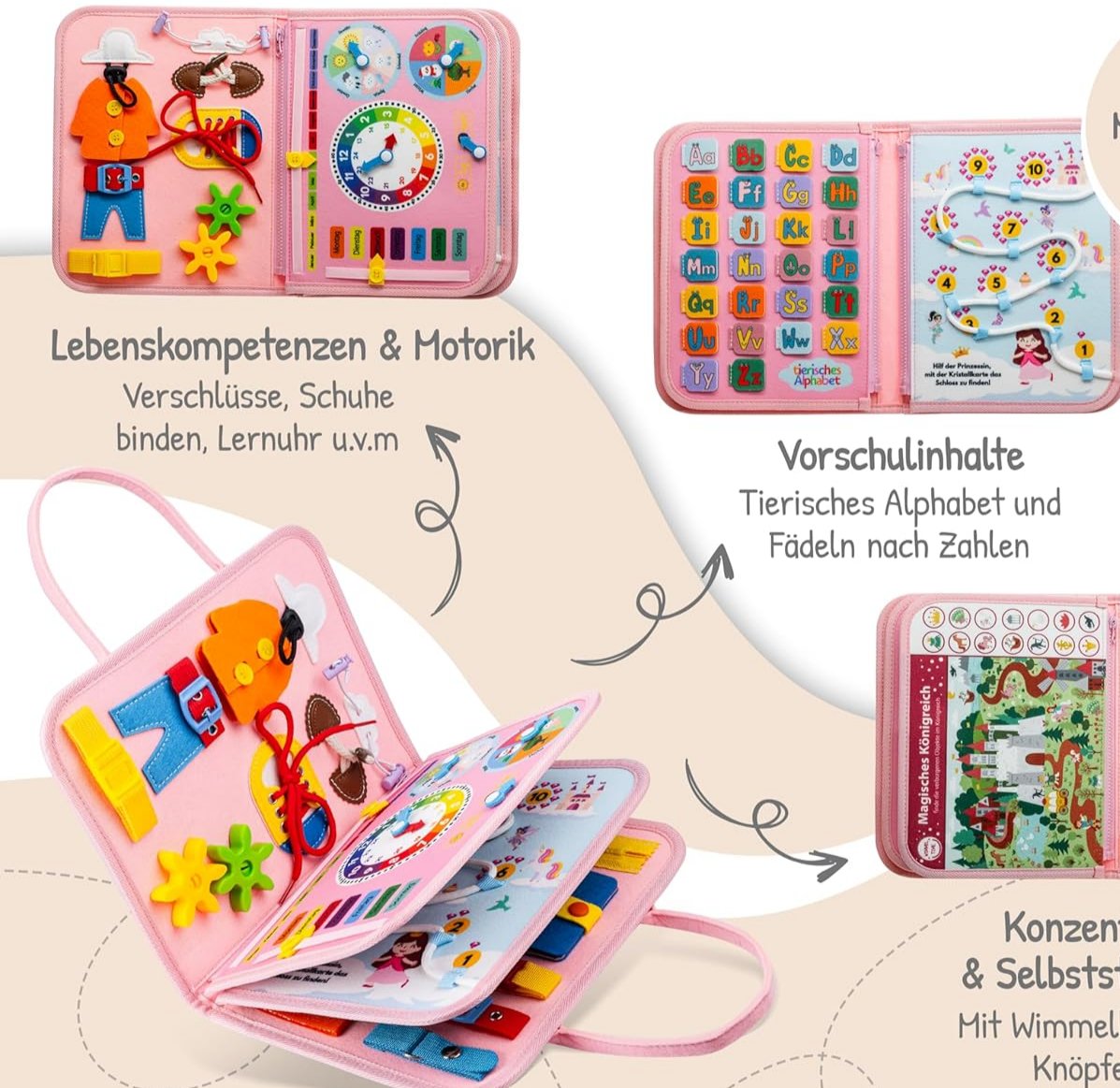 Feelishes  Montessori Busy Board Deutsch ab 3 Jahre - interaktives Activity Board Spielzeug für Kleinkinder