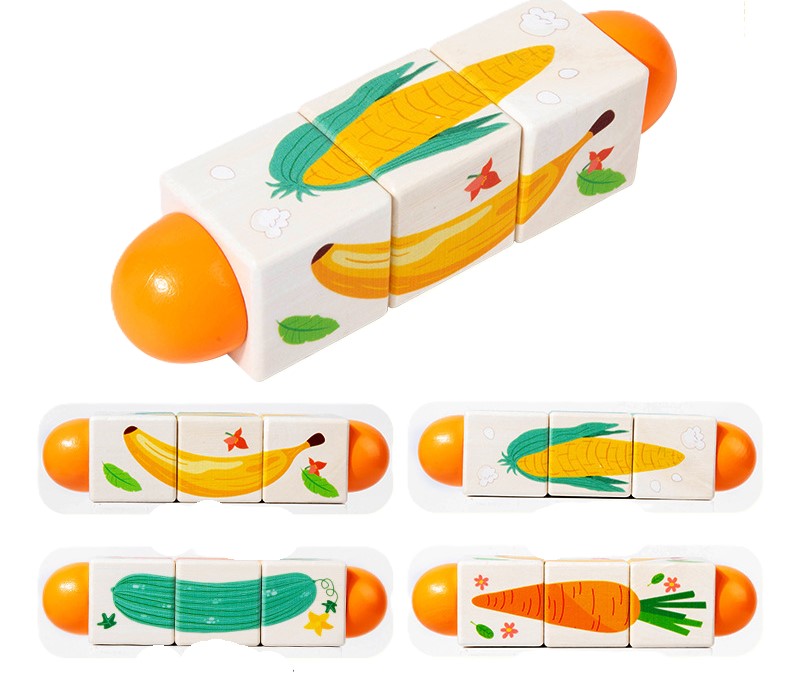 Holzspielzeug für Kinder mit rotierenden Tier-Puzzle-Bausteinen
