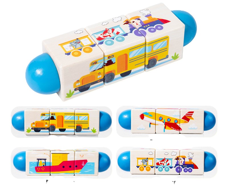 Holzspielzeug für Kinder mit rotierenden Tier-Puzzle-Bausteinen